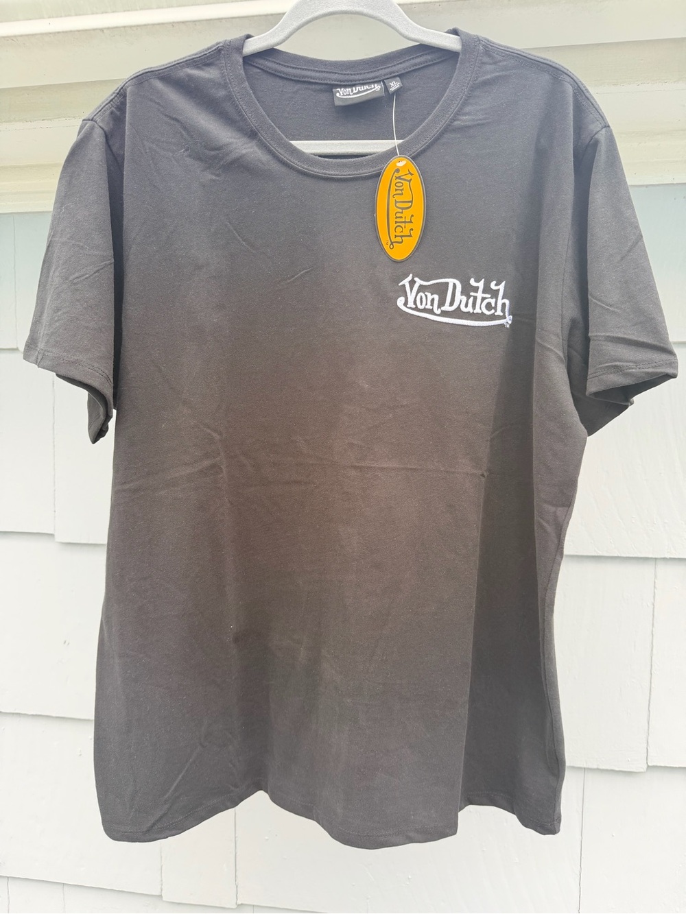 Von Dutch Men's black on white embroidered Logo Crewneck T-Shirt men’s XL NWT